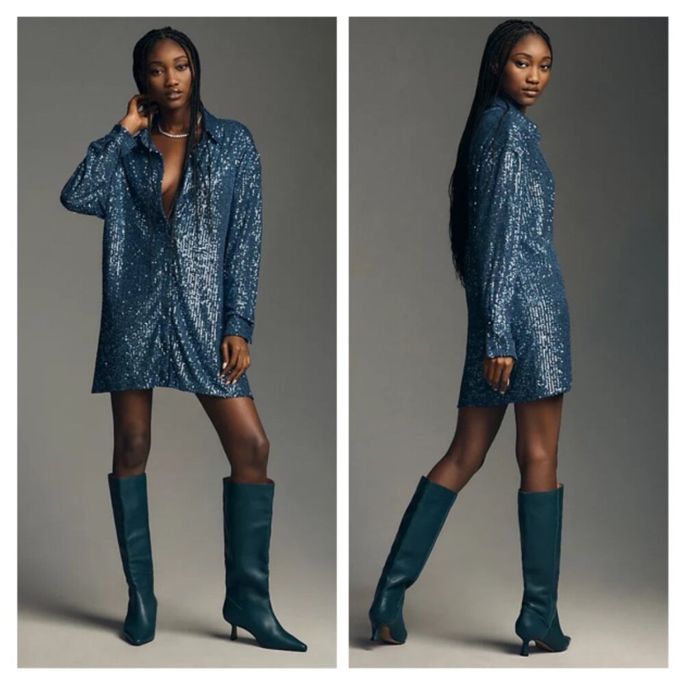 NWT Anthropologie Flat White Sequin Tunic Dress